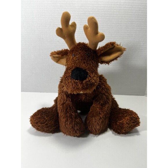 Hallmark Rodney The Reindeer Brown Sparkle Fur Stuffed Animal Red collar w/bell - Picture 1 of 13
